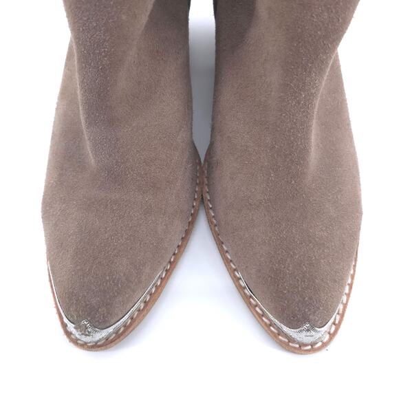 Jeffrey Campbell Cromwell Taupe Western Boho Metal Tip Stacked Block Bootie 8.5 - Picture 4 of 13